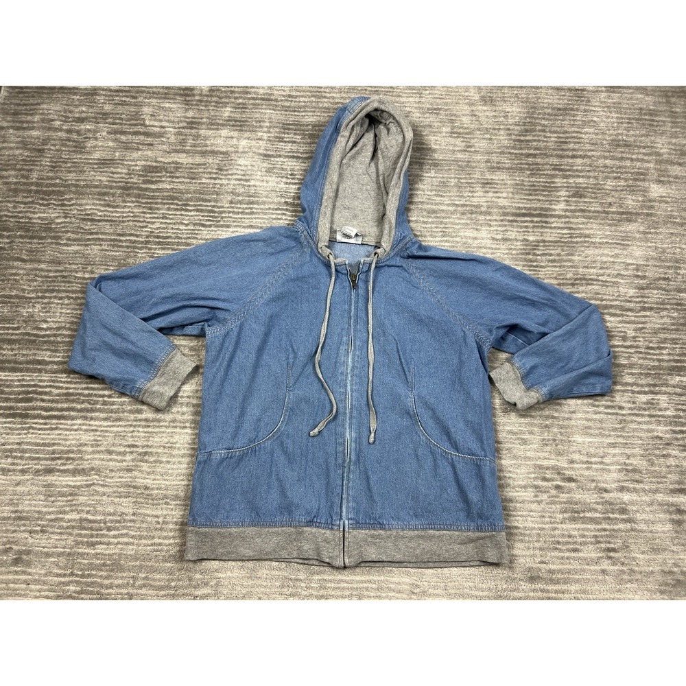 Blair Jacket Womens Medium Blue Hooded Full Zip Long Sleeve Cotton Denim